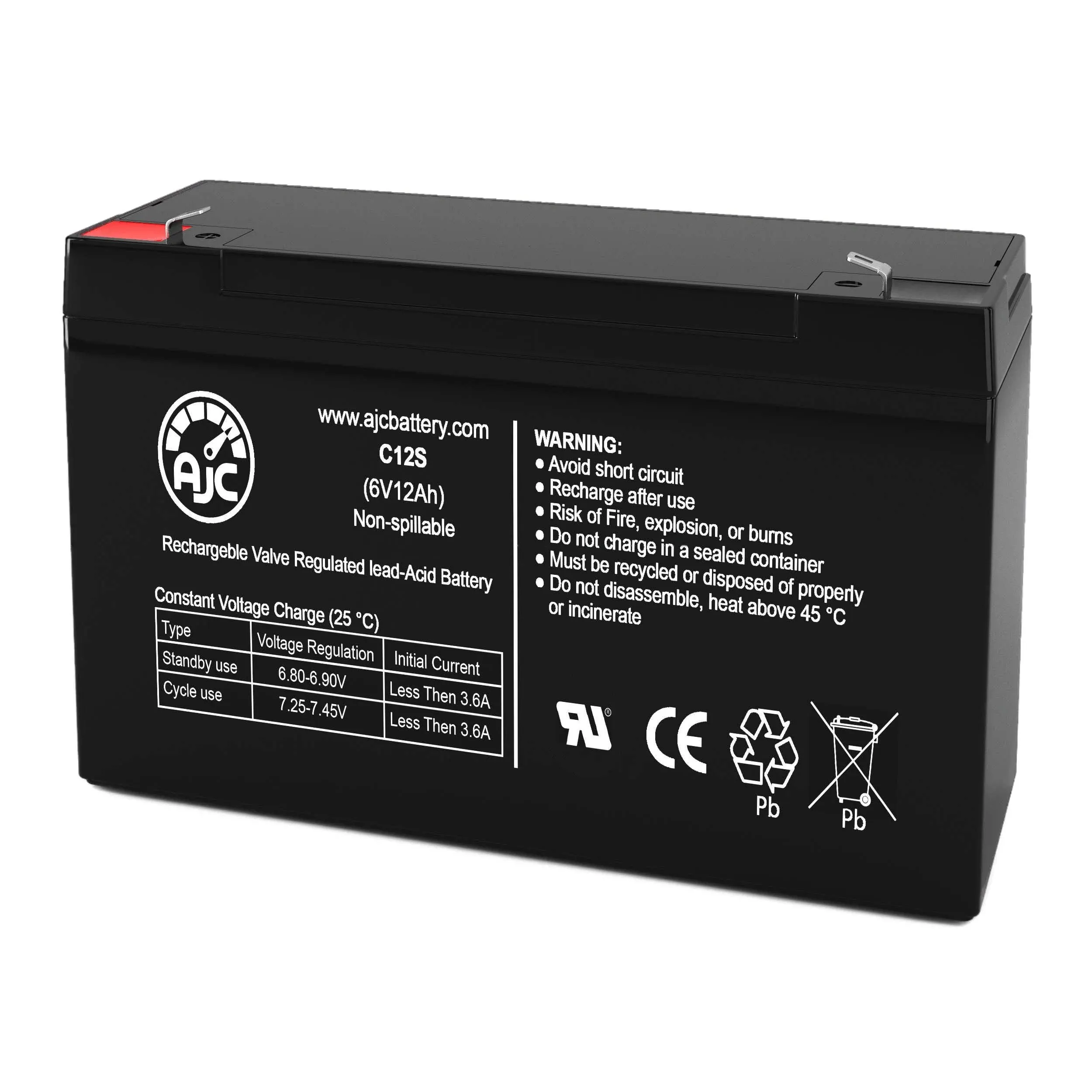 AJC Battery Compatible with Duracell DURA6-12F 6V 12Ah Sealed Lead Acid Battery