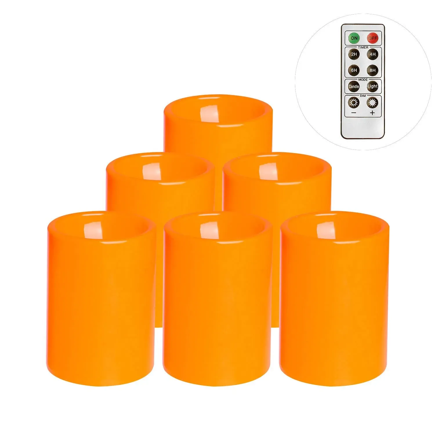 Flameless Flickering Plastic Led Candle, 6-Pack Battery Operated Pumpkin Color R