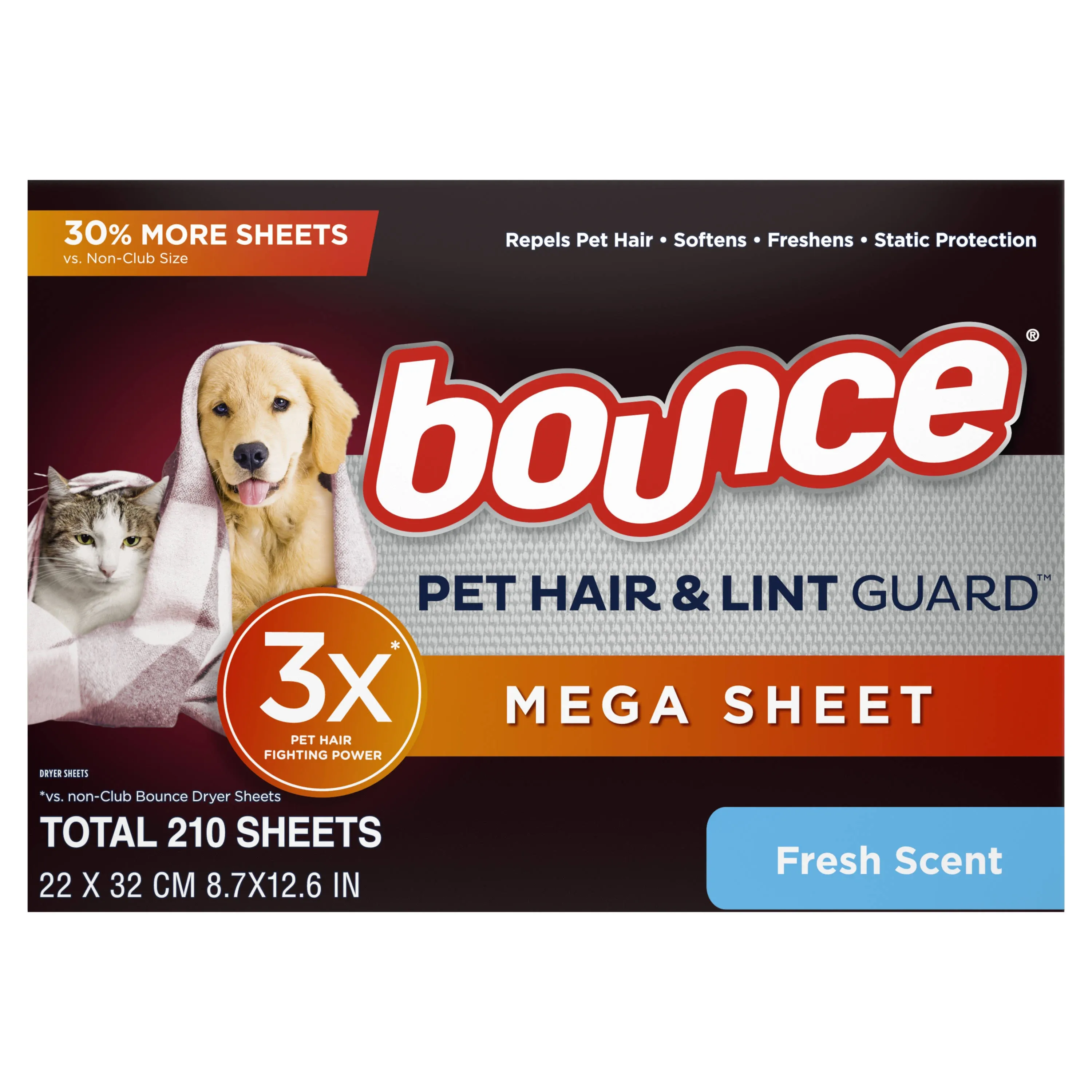 Pet-Bounce Hair & Lint Guard Mega Dryer Sheets, Fresh Scent (210 ct.)