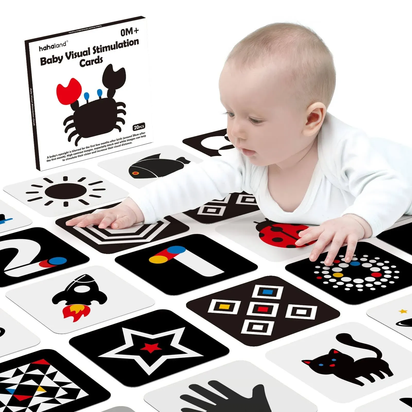 hahaland High Contrast Baby Flash Cards for Visual Stimulation 20 Pcs Black and ...