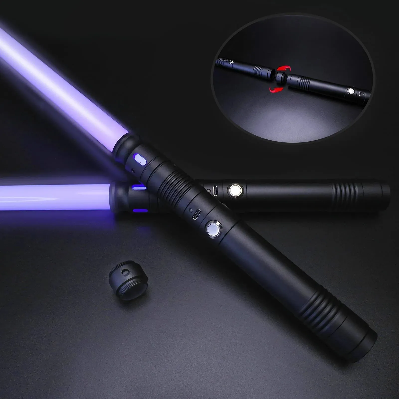 Lightsaber Dueling Light Saber 2 Pack with 4 Character Sound Font 12 RGB Colors Metal Hilt Smooth Swing FX Light Sabers for Adults,Kids, Birthday, Halloween Cosplay (Black)