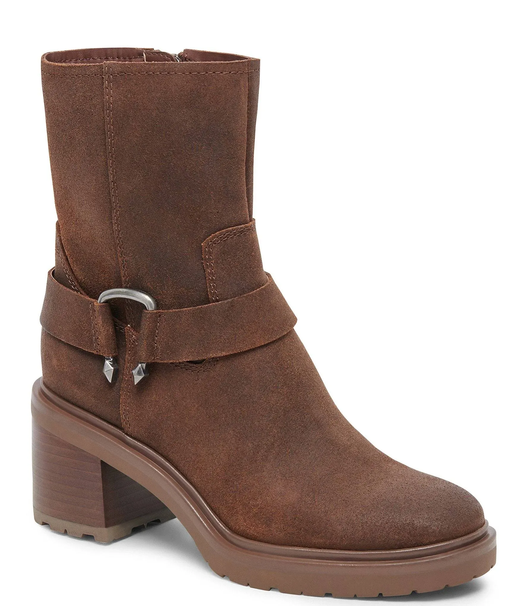 Shop Dolce Vita Women's Camros Buckled Moto Ankle Boots In Cocoa Suede