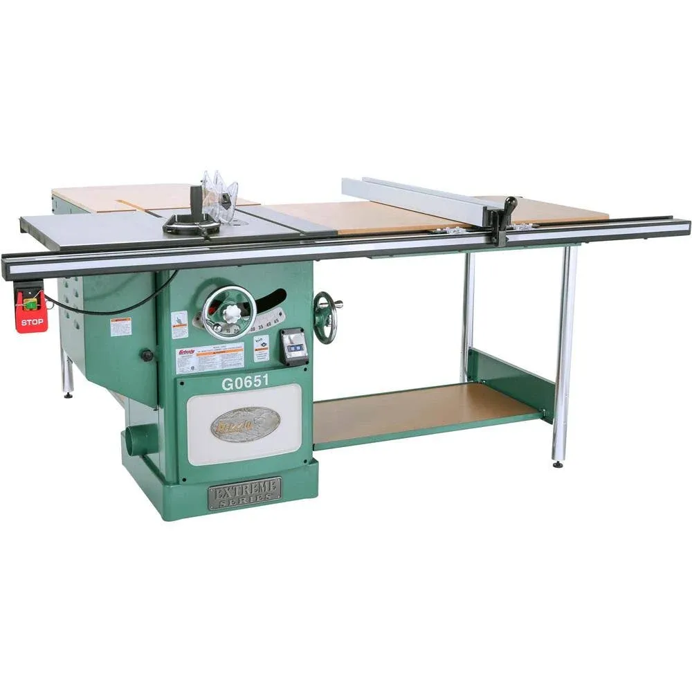 Grizzly Industrial 10” 3 HP 220V Heavy Duty Cabinet Table Saw with Riving Knife G0651