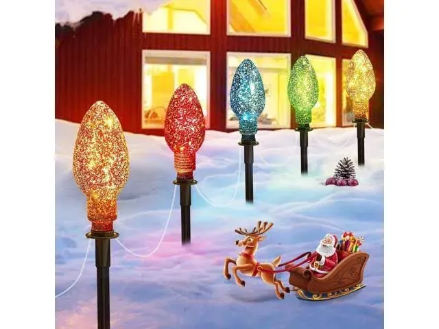 2 Pack Jumbo C9 Lights Christmas Pathway Lights with Marker Stakes, 6.5 Feet ...