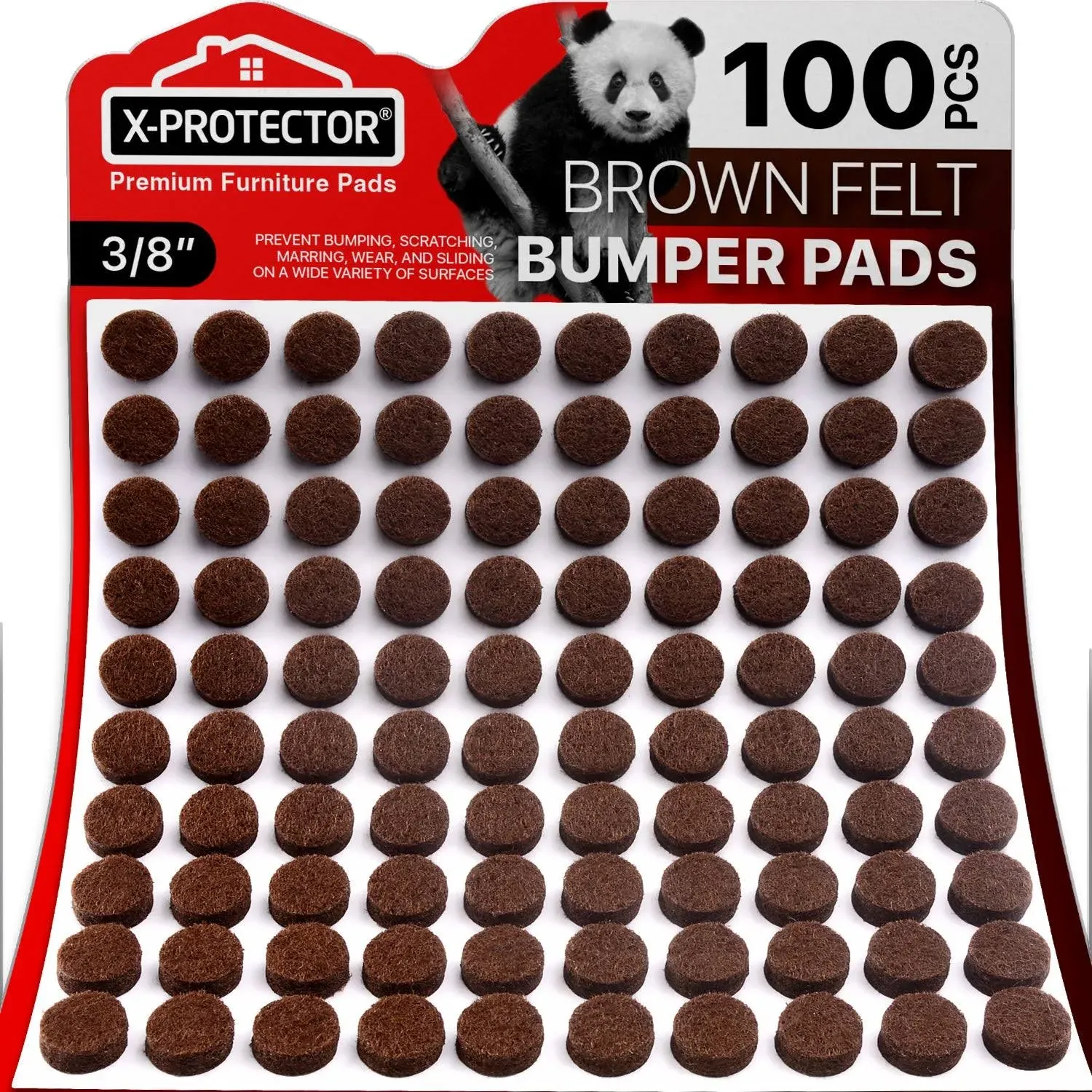 Cabinet Door Bumpers X-Protector 100 PCS – Small Felt Pads 3/8” – Ideal Brown Felt Bumpers – Self-Adhesive Thick Felt Dots – Bumper Pads to Protect Glass & Other Surfaces!