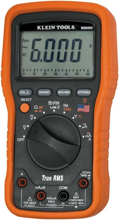 Klein Tools MM6000 Electrician&#039;s/<wbr/>HVAC Multimeter True RMS Made In The USA