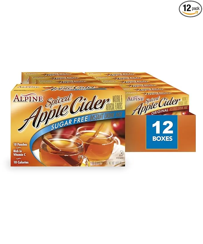 Alpine Spiced Apple Cider Sugar Free Instant Drink Mix, 1.4 Ounce Pouches (Pack of 12)