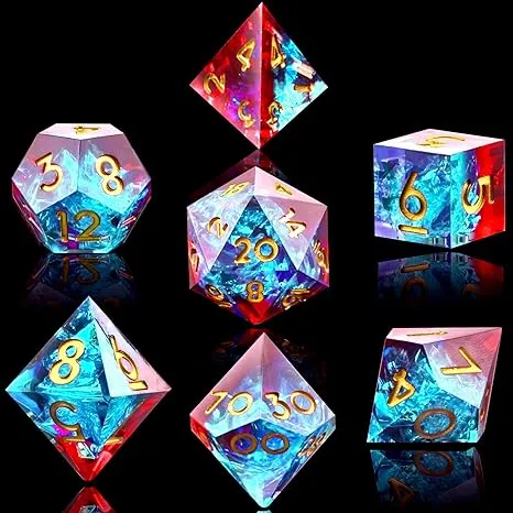 KERWELLSI DND Sharp Edge Dice Set, 7 Piece Resin Dice Set, Polyhedral Dice Set for Dungeons and Dragons Dice, Flower D&D Dice Set, RPG Role Playing D and D Dice D20 D12 D10 D8 D6 D4 with Gift Box