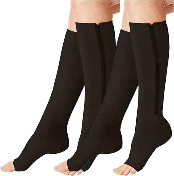 ACTINPUT 2 Pairs Compression Socks Toe Open Leg Support Stocking Knee High Socks with Zipper