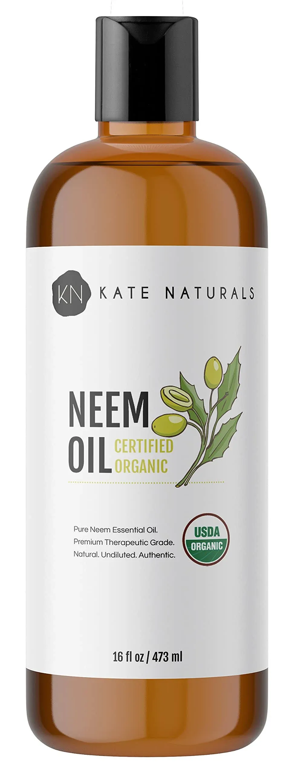 Kate Naturals Organic Neem Oil for Plant Spray (16 oz) USDA Certified Organic. 100% Pure Cold Pressed Neem Seed Oil with High Azadirachtin Content