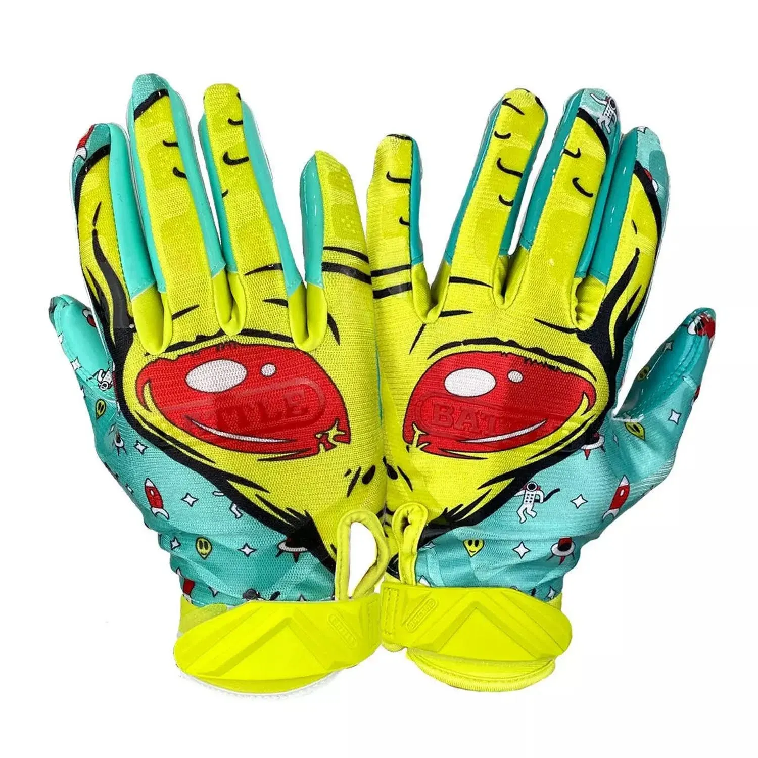 Battle Sports Alien Adult Football Gloves - 2XL - Turquoise/Green