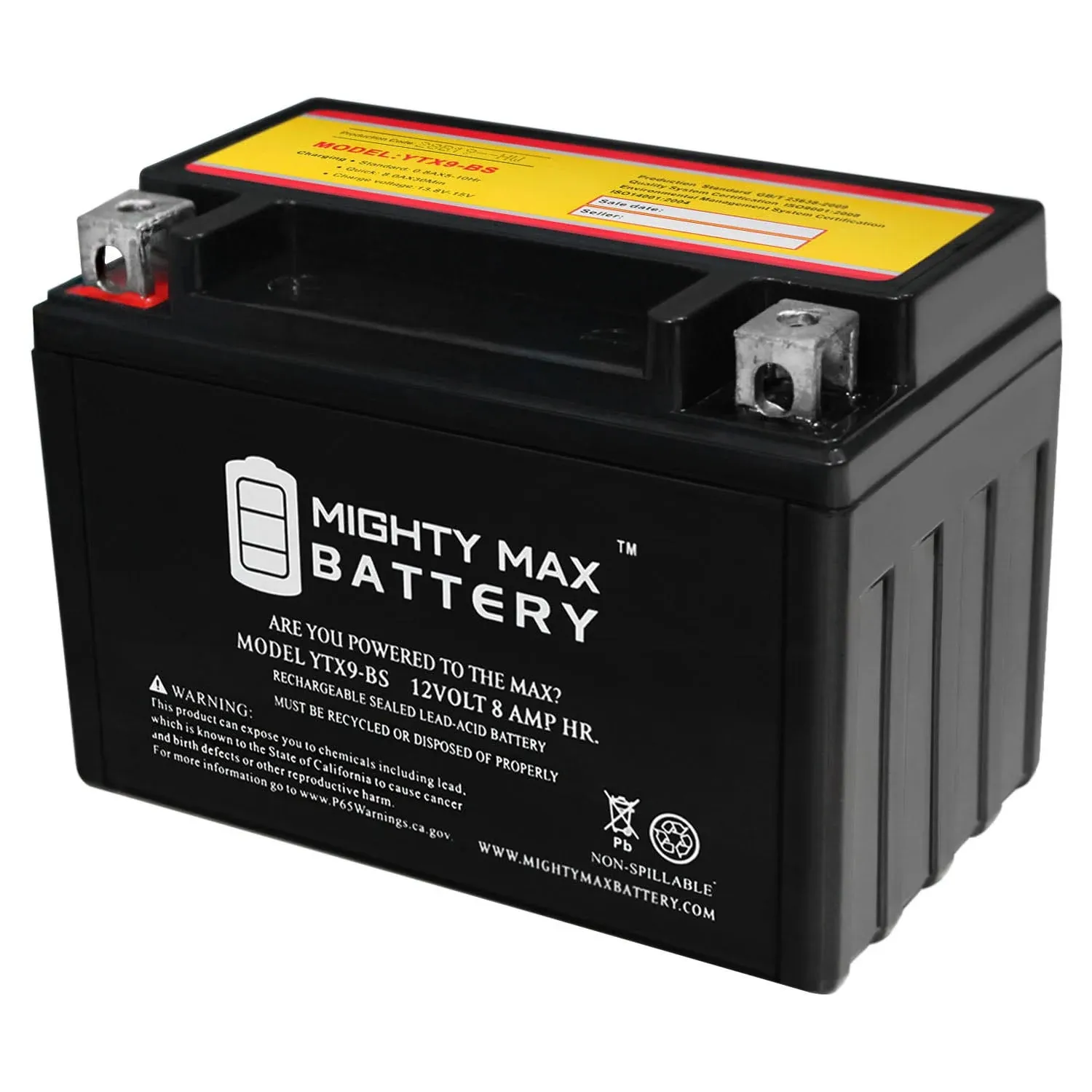 Mighty Max Battery YTX9-BS -12 Volt 8 AH, 135 CCA, Rechargeable Maintenance Free SLA AGM Motorcycle Battery