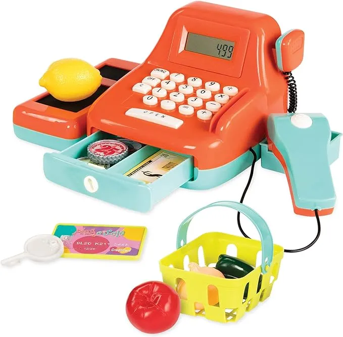 Battat Cash Register Toy Playset Pretend Play Kids Calculator Cash Register with Accessories for 3+ 26-Pieces