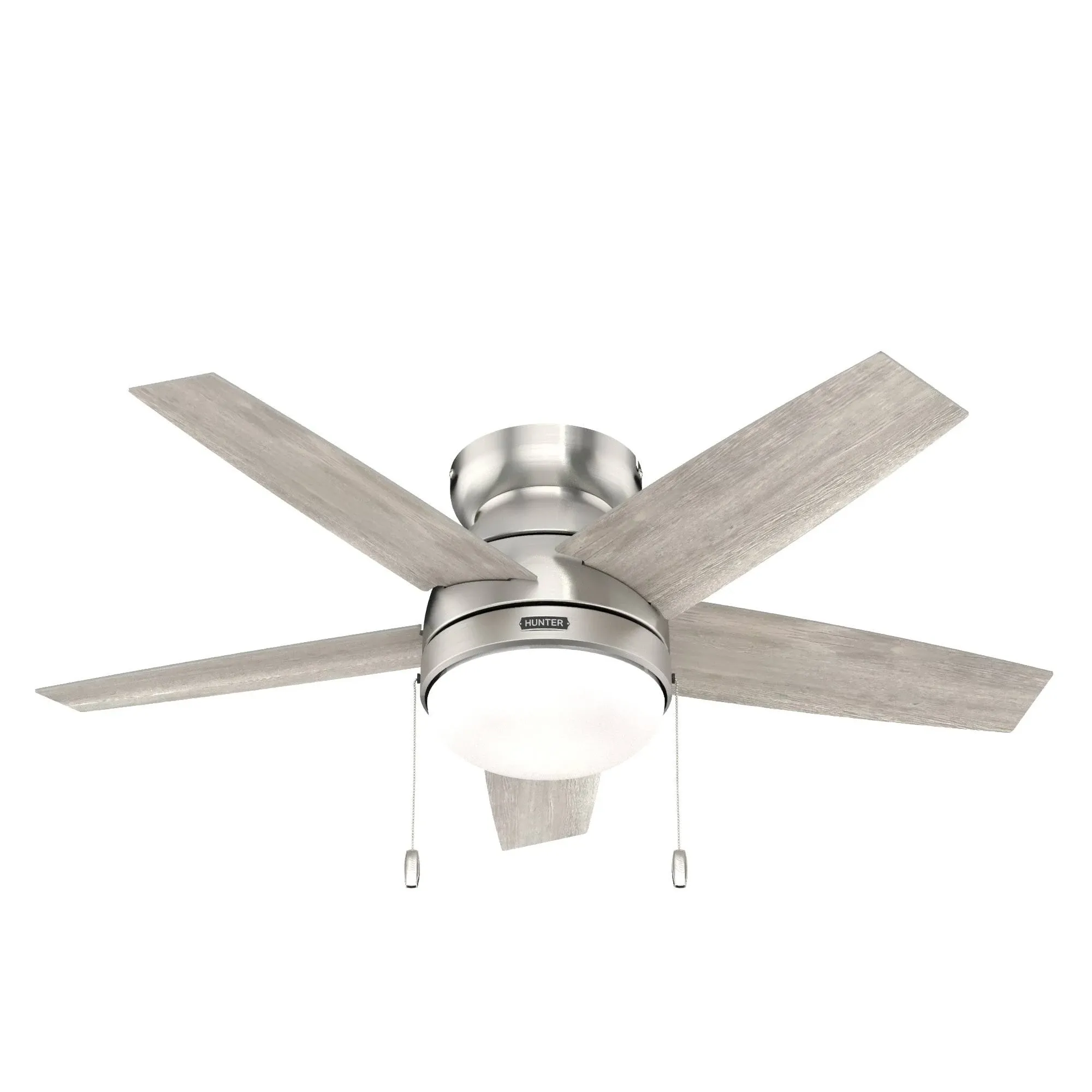 Hunter Alexander 44-in Brushed Nickel LED Indoor Flush Mount Ceiling Fan with Light and 5-Blade