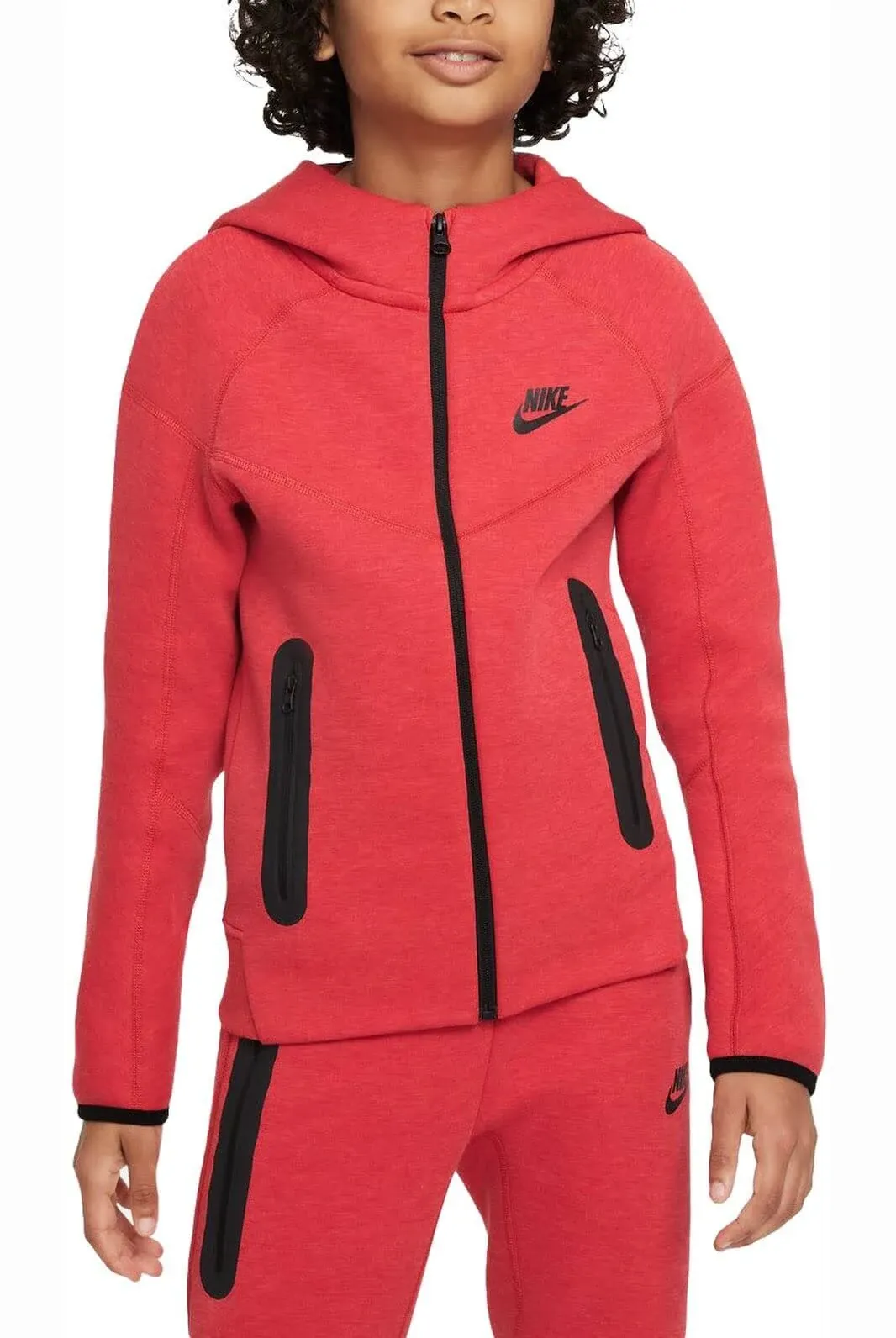 Nike Boys NSW Tech Fleece Full-Zip Hoodie - Black/University Red Size S