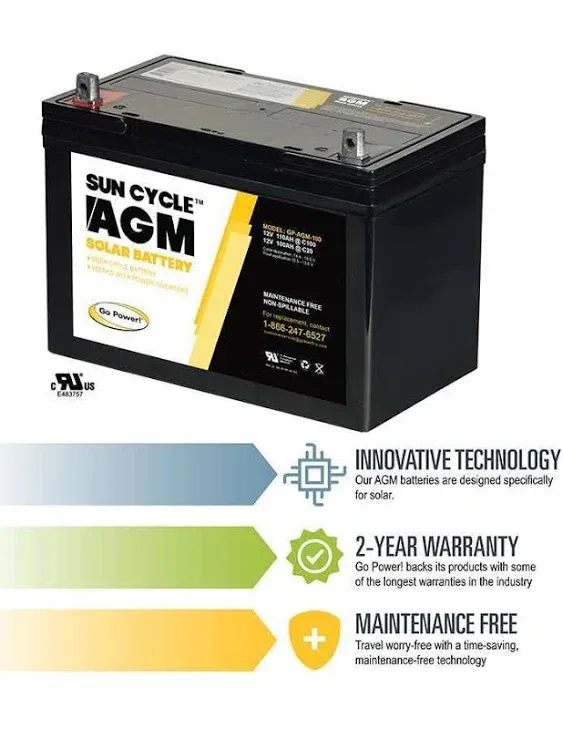 Go Power! 76285 Sun Cycle AGM Solar Battery, 12V