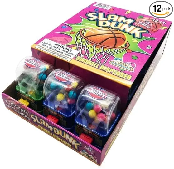 Slam Dunk - Basketball Dubble Bubble Gumball machine with gum for kids. Easy Refill. 0.42 Ounce, Gluten Free Candy Dispensers by Kidsmania (12 Pack).