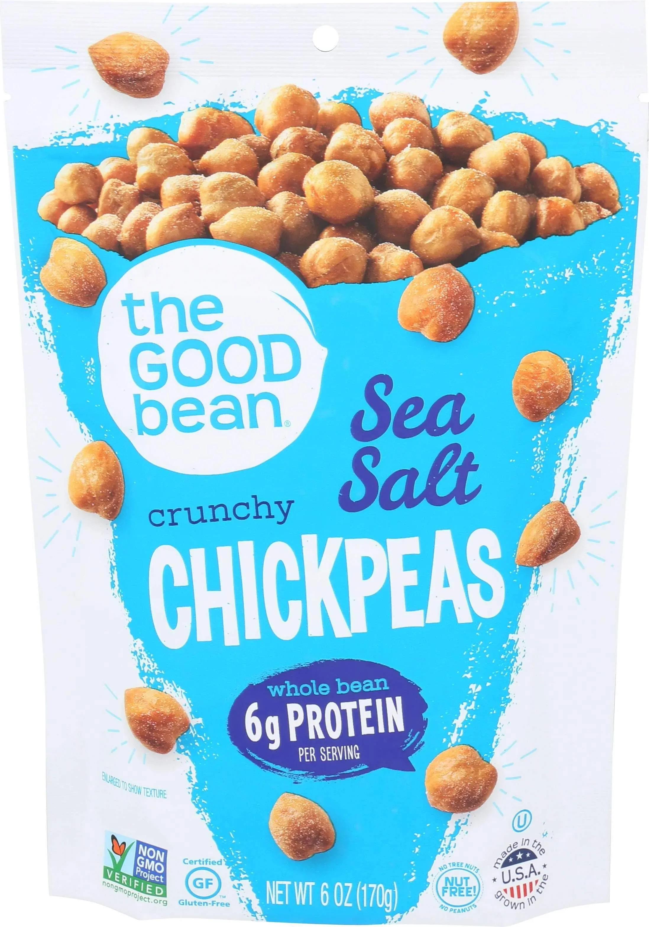 The Good Bean Crunchy Chickpeas Snacks, Sea Salt, 6 Ounce Pack