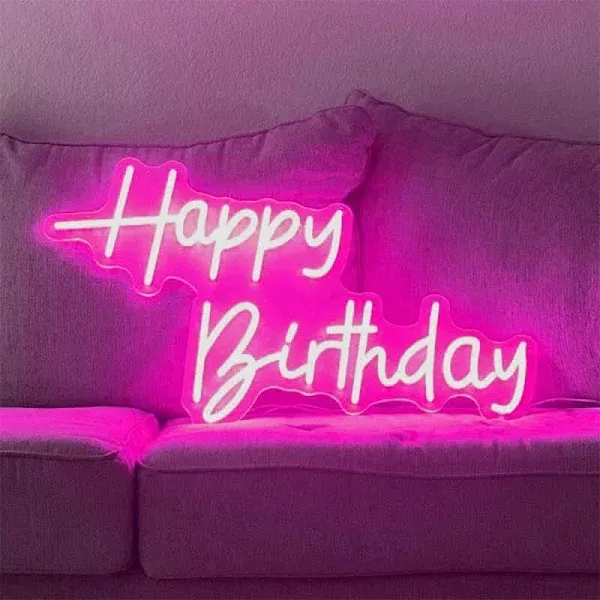 Neon Pink LED Happy birthday Signs USB Powered Acrylic Light For Wall Decor T...