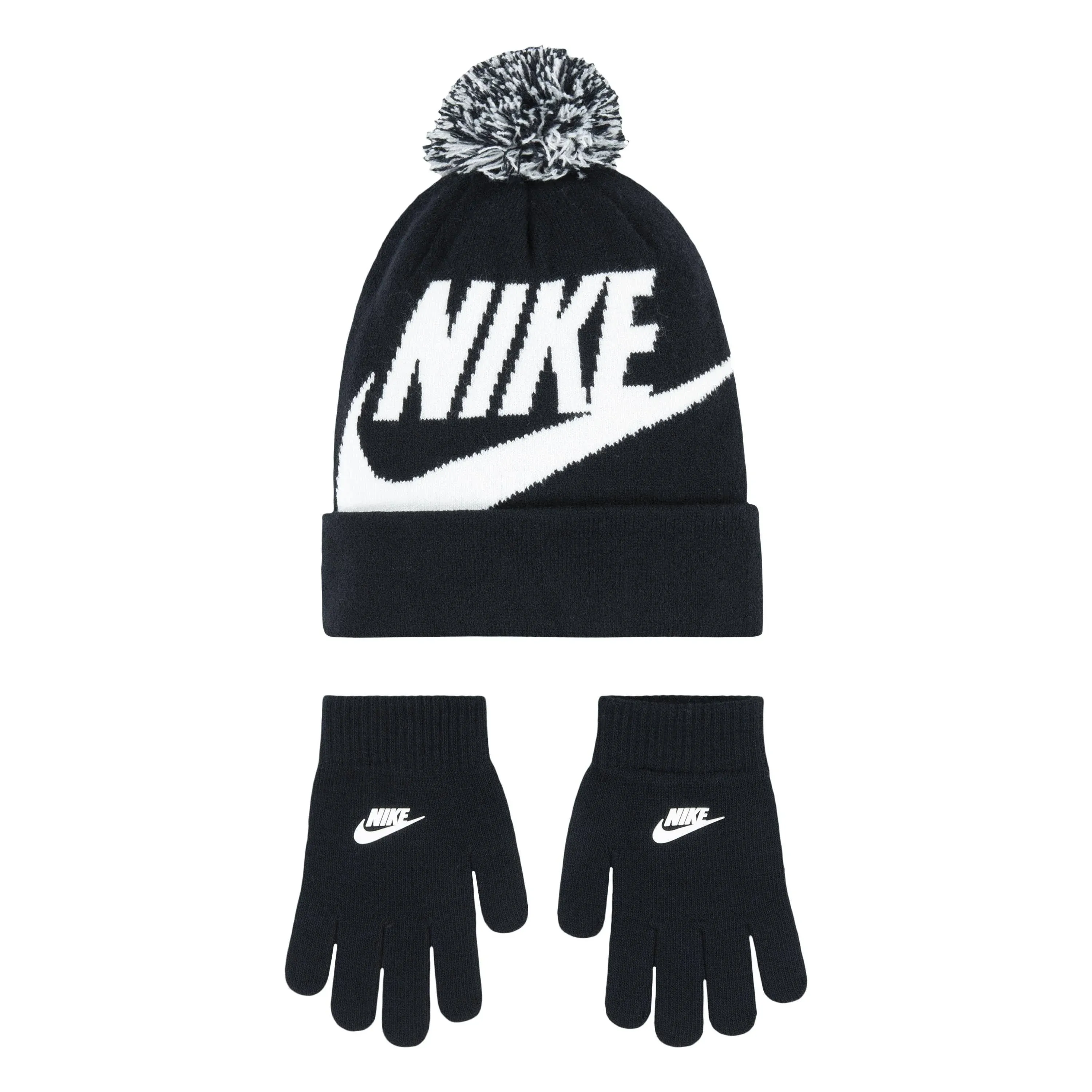 Boys 8-20 Nike Swoosh Beanie & Gloves Set, Black White