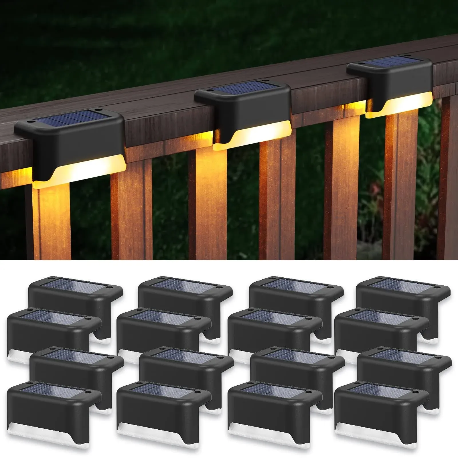  Solar Step Deck Fence Lights, Solar Step Lights Outdoor Waterproof Led Black