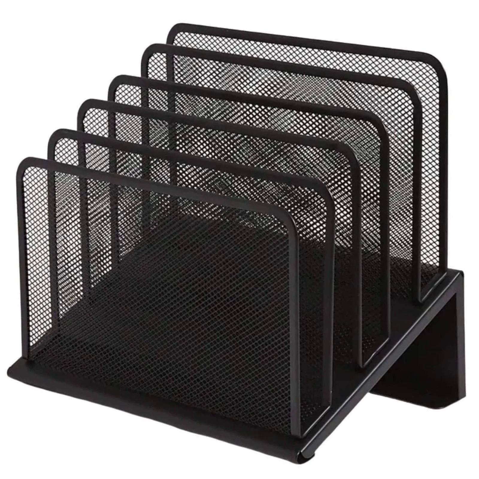 Metal Mesh File Organizer, Black Wire Mesh 5 Section Incline Sorter, Black Finis