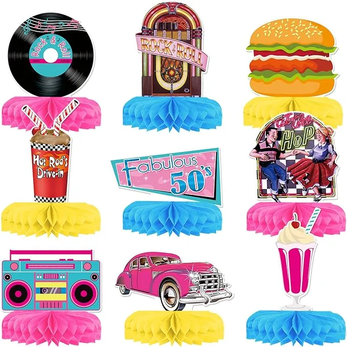 50s Birthday Party Decor - 1950 Sock Hop Diner Birthday Party Printables -Poodle Skirt Roller Skate Cupcake Toppers Banner Instant Download