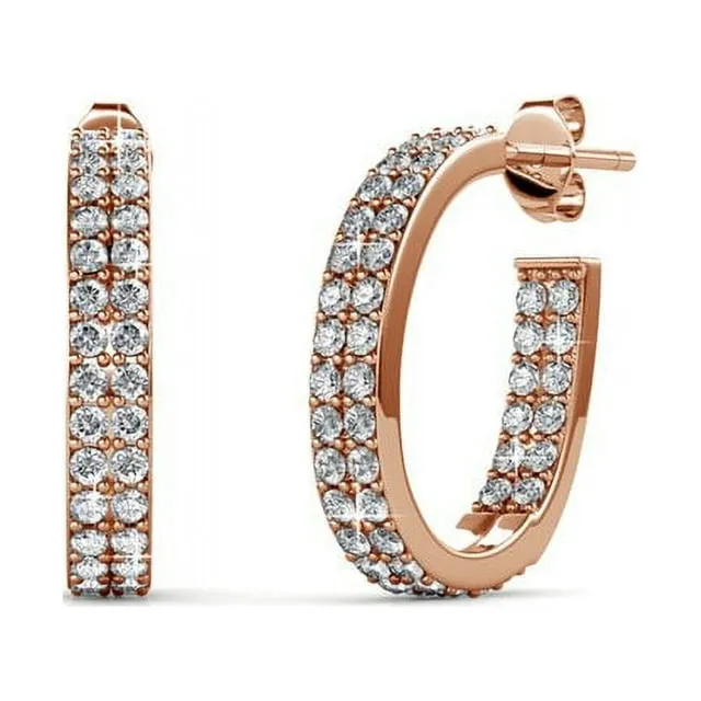 Cate & Chloe Grace 18k Rose Gold Plated Hoop Earrings with Swarovski Crystals Gift for Women