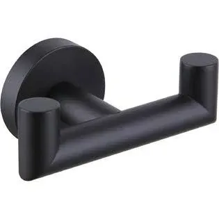 Angle Simple Double Towel Hook Matte Black, Stainless Steel Bathroom Robe Towel Holder, Hand Towel Hanger for Wall