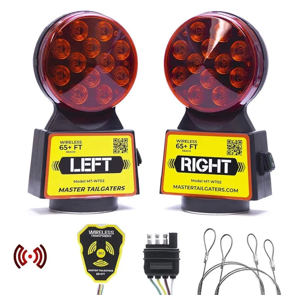 Master Tailgaters Wireless Trailer Tow Lights - Magnetic Mount - 48 Feet Range - 4 Pin Blade Connection