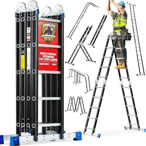 Bryner Folding Step Ladder 196ft 7 in 1 Multi-Purpose Folding Adjustable ...