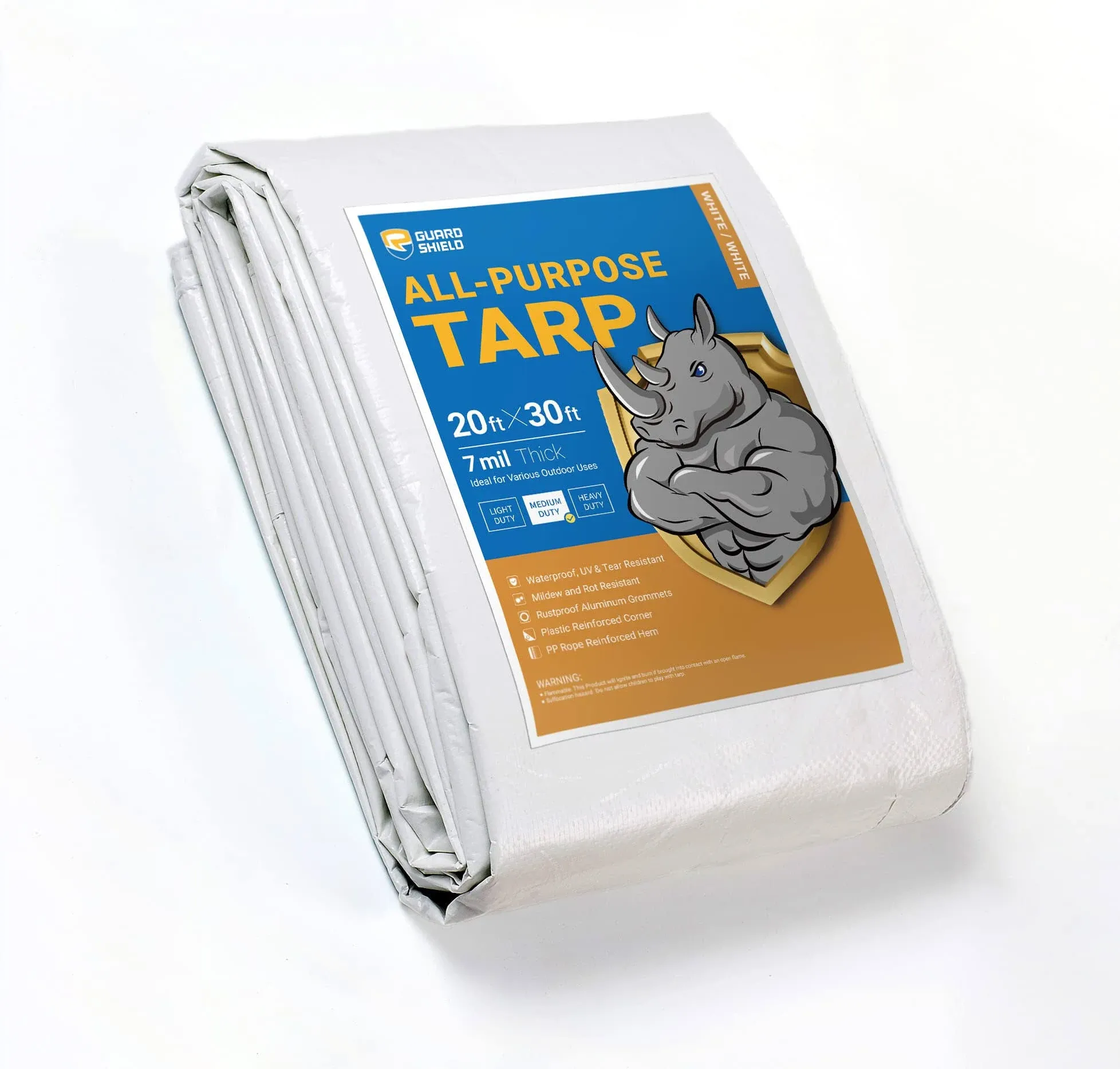 GUARD SHIELD White Tarp Waterproof 20x30 Feet Medium Duty All Purpose Poly Tarps Cover 7mil