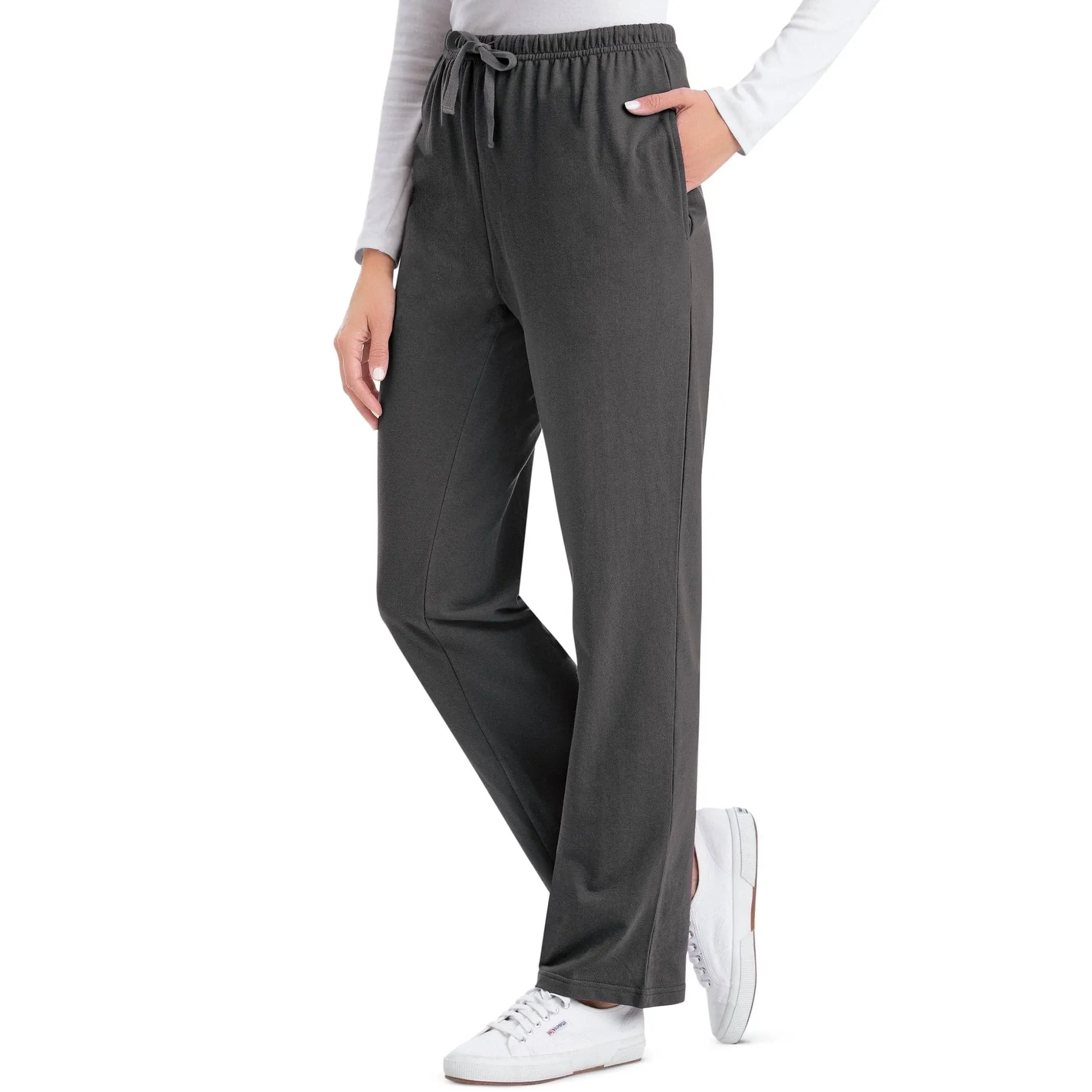 Collections Etc Women's Comfortable Elastic Waist Cotton Drawstring Knit Pants Black Small