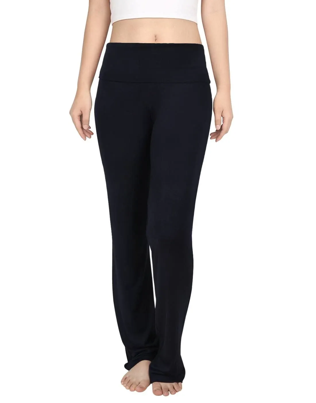 Hde Color Block Fold Over Waist Yoga Pants Black / 2x