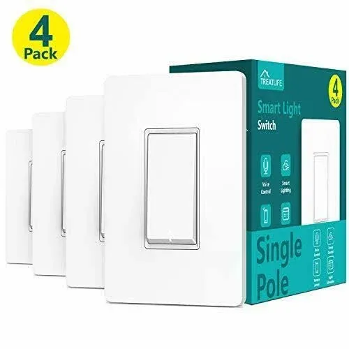 Single Pole Smart Light Switch, Neutral Wire Required, 2.4Ghz Wi-Fi Light Switch