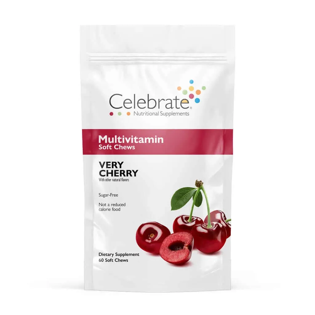 Celebrate Vitamins Bariatric Multivitamin Soft Chews - Essential Vitamins & Minerals, Sugar & Gluten Free - Gastric Bypass & Sleeve Gastrectomy Supplement - Strawberry/Orange/Cherry (180ct)