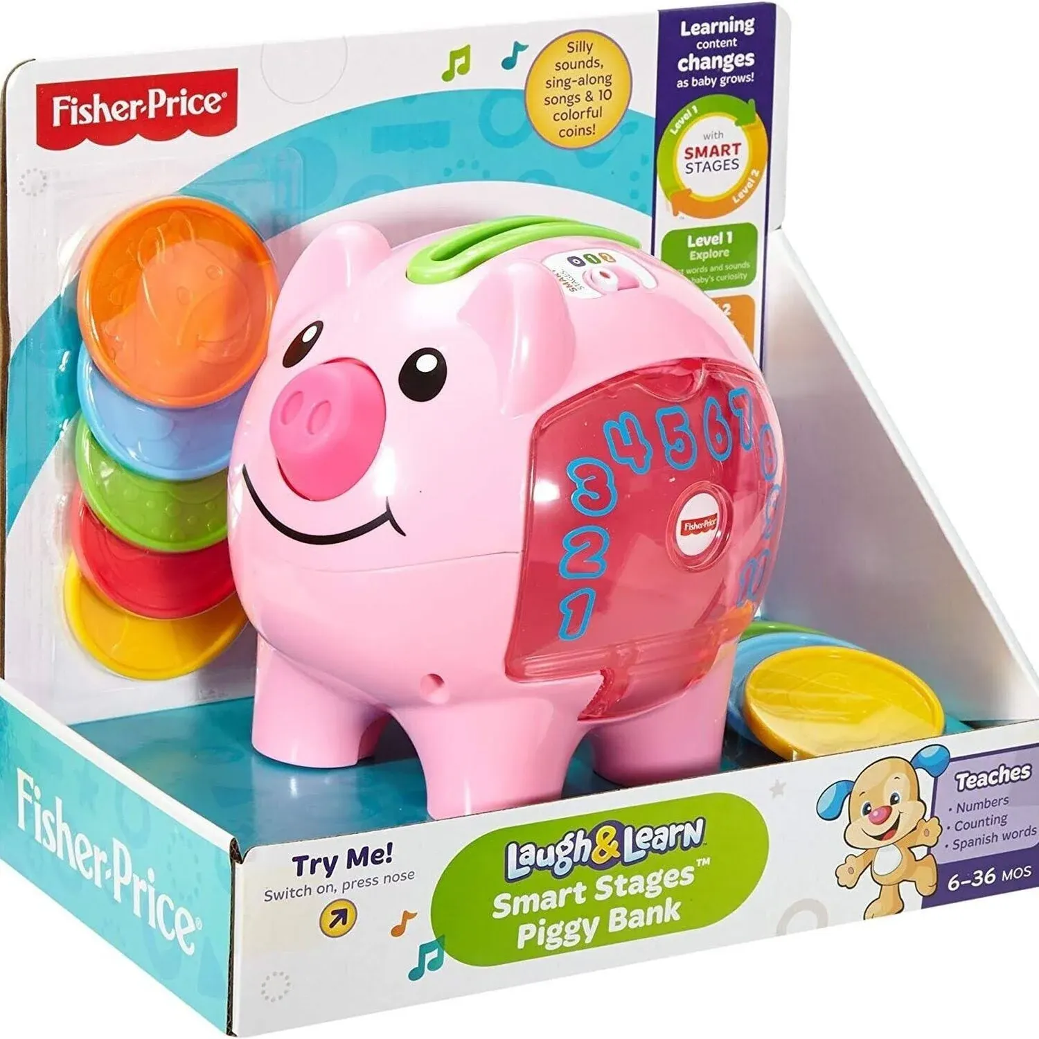 Fisher-Price Laugh & Learn Bilingual Piggy Bank, Pink