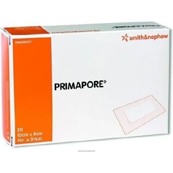 Primapore Adhesive Dressing 3-1/8 x 4 inch Polyester Rectangle White Sterile, 66000317 - Box of 20