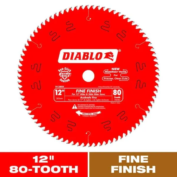 Freud D1280X Diablo 12-Inch 80 Tooth ATB Crosscutting Saw Blade with 1-Inch Arbor, Red