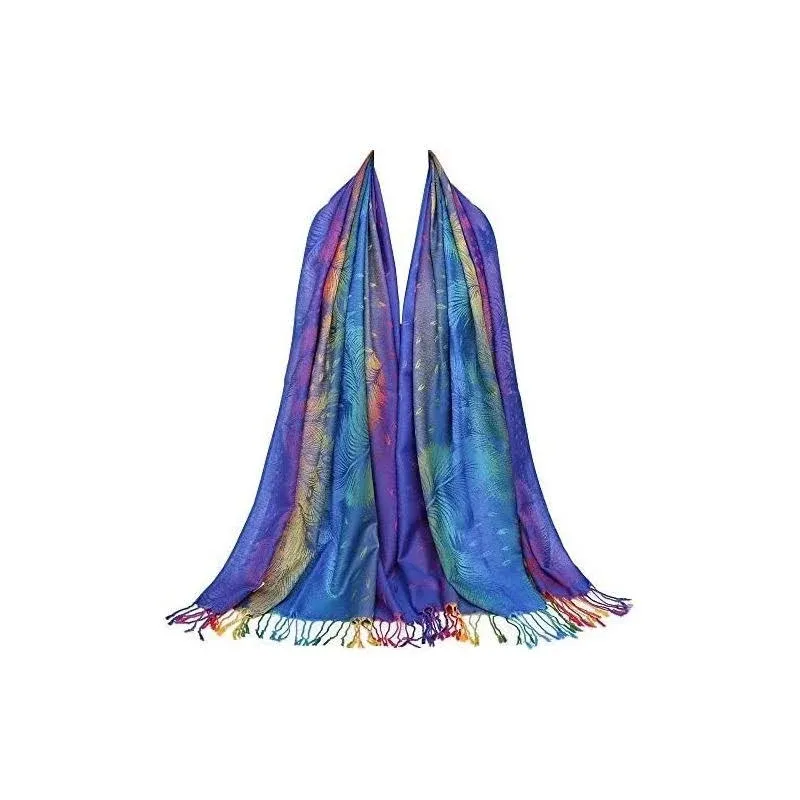 Colorful flowers Jacquard cotton pashmina Women Wrap Shawl tassels Scarves