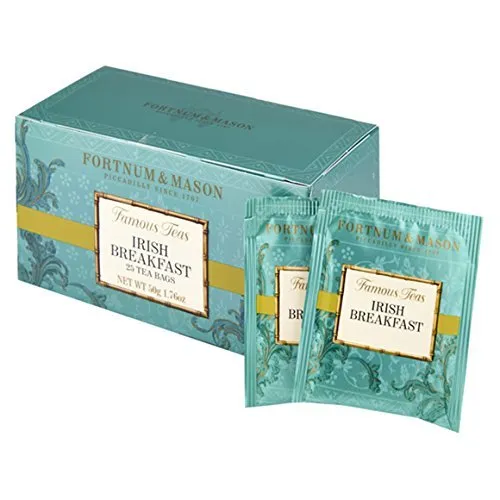 Fortnum and Mason Irish Breakfast 25 Count Teabags (1 Pack) Cellophane Sealed Bo