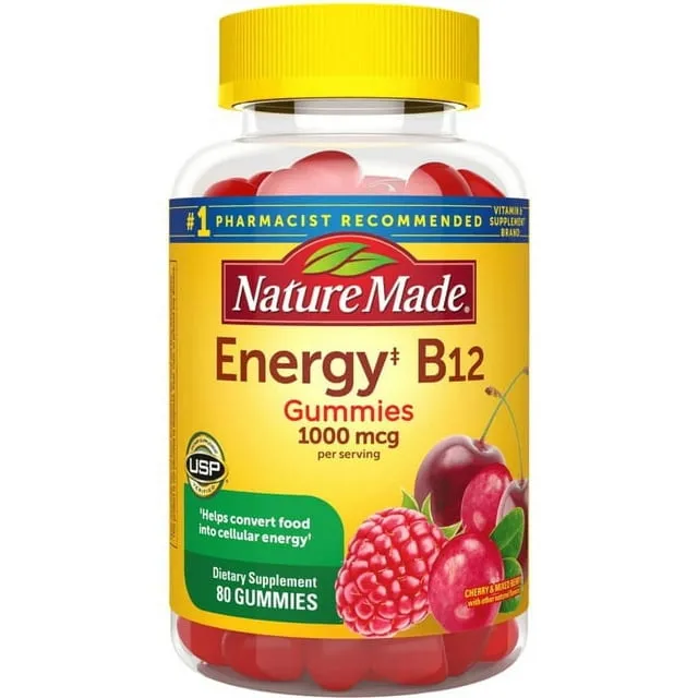 Nature Made Energy B12, 1000 mcg, Gummies, Cherry & Mixed Berry - 80 gummies