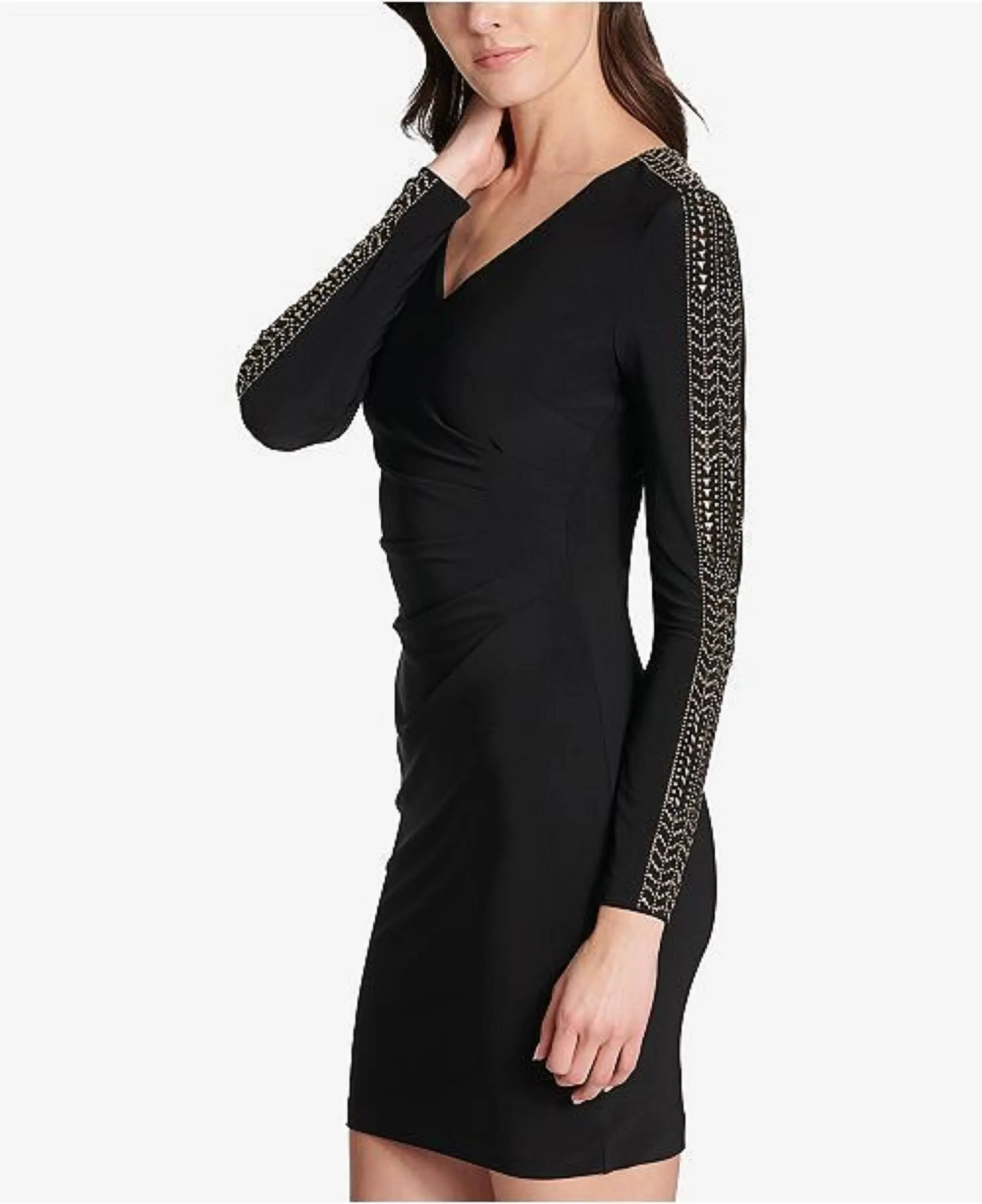 Guess Womens Studded Ruched Cocktail Dress Black 0