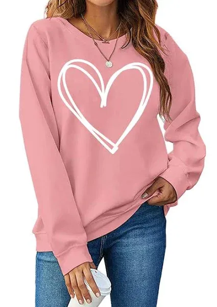 LHBNK Valentines Day Sweatshirt Women Love Heart Shirts Valentine Pullover Long Sleeve Tops