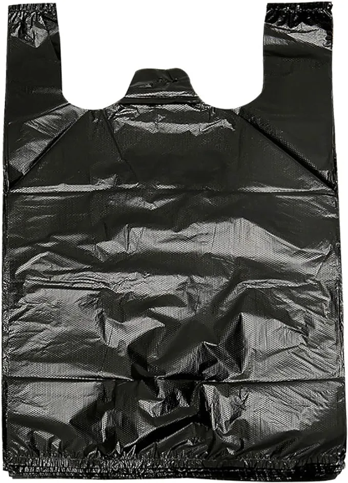 YYaaloa 100 pcs Black Trash Bags with Handles 14x22 Super Thick 1.8mil plastic Rubbish Bags,T-shirt bags,Wastebasket Bags for Office, Picnic,Kitchen, Bulk Bags (Black 100 pack)