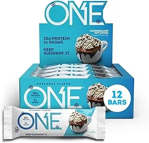 ONE Protein Bars, Marshmallow Hot Cocoa, Gluten Free Protein Bars with 20g Protein and only 1g Sugar, Guilt-Free Snacking for High Protein Diets, 2.12 oz (12 Count)