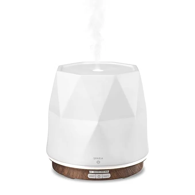 Ceramic Ultrasonic Essential Oil Diffuser for Aromatherapy, Matte White, 300ml, 18 Hour Runtime