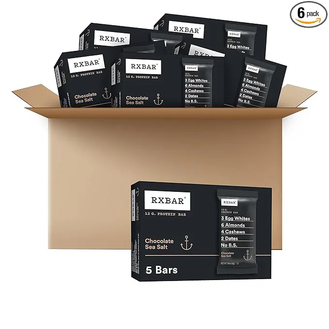 RXBAR Protein Bars, 12g Protein, Gluten Free Snacks, Chocolate Sea Salt (6 Boxes, 30 Bars)