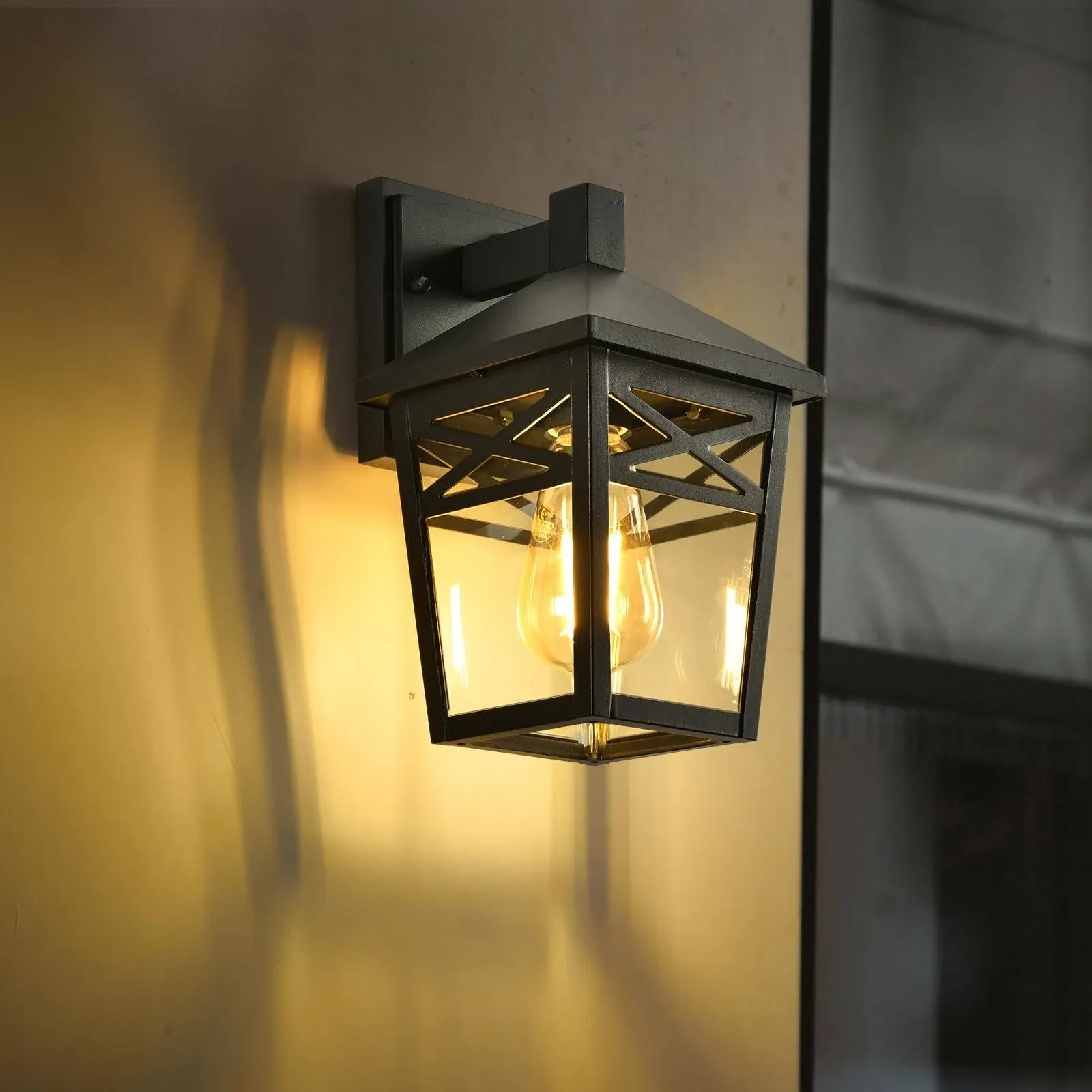 Outdoor Wall Lantern Exterior Wall Sconce Light Fixture With Clear Glass Shade E