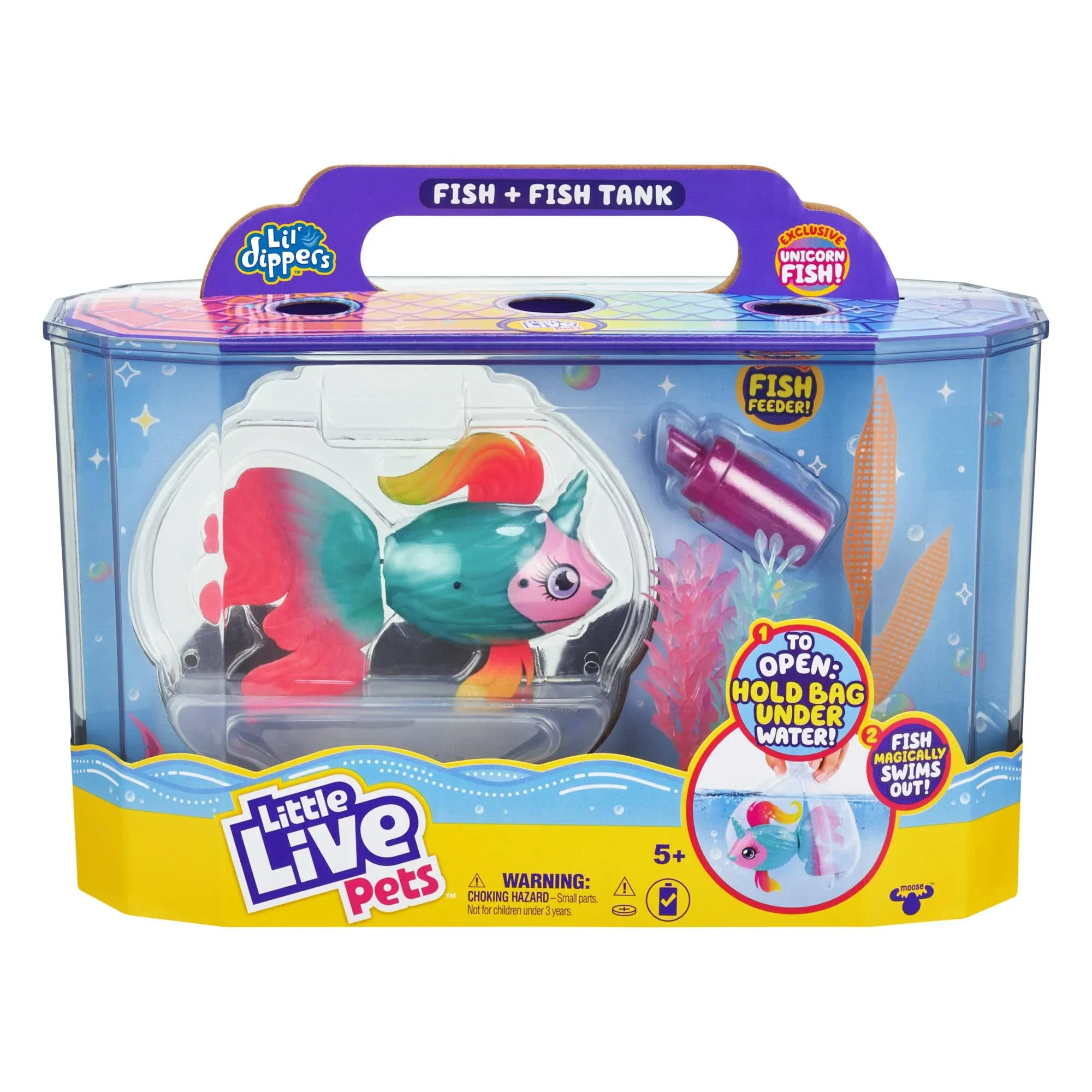 Little Live Pets - Lil' Dippers: Fantasea | Interactive Toy Fish & Tank, Magically Comes Alive in Water, Feed and Swims Like A Real Fish